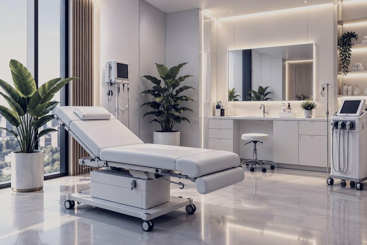 A bright, modern clinic treatment room